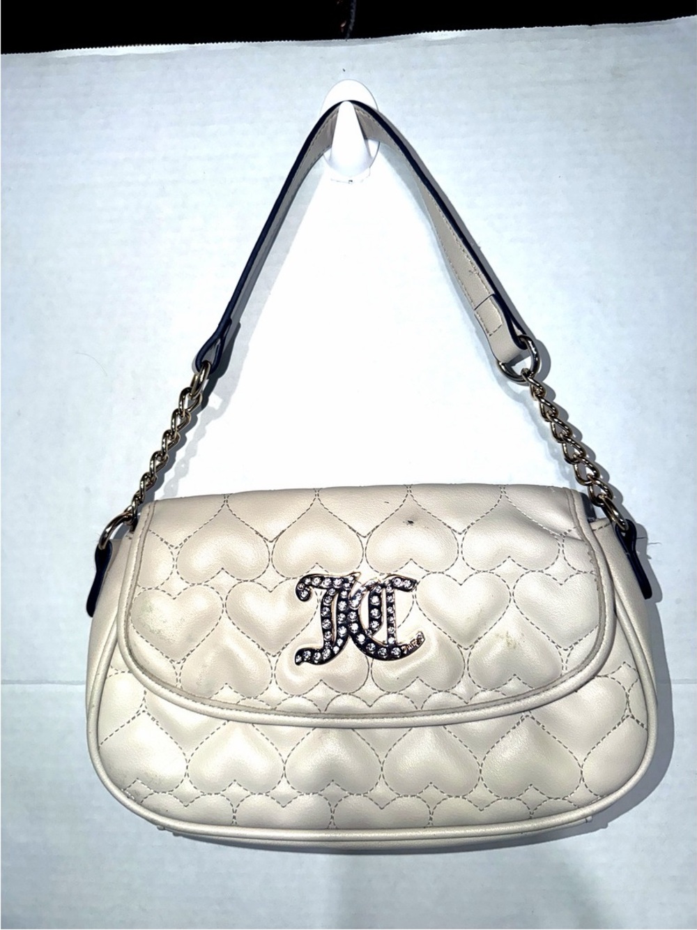 Juicy Couture Heart-Quilted Flap Shoulder Bag Cream